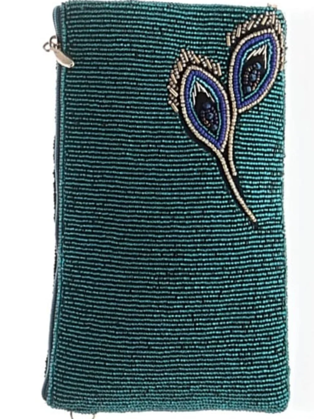 MARY FRANCES Shades of Blue Peacock Fully Beaded Crossbody Shoulder Or Clutch